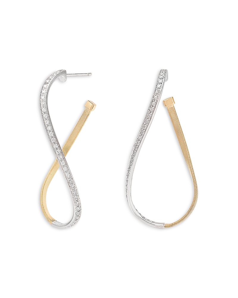 Shop Marco Bicego 18k White & Yellow Gold Marrakech Diamond Twist Hoop Earrings In White/gold