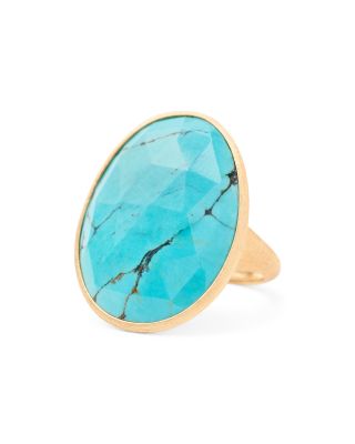 18K Yellow Gold Lunaria Turquoise and Charoite Statement Ring
