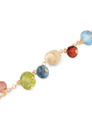 18K Yellow Gold Africa Multi Gemstone BeadDangle Link Bracelet