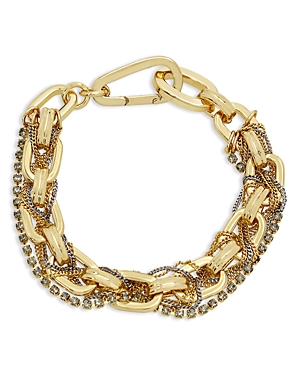 Shop Allsaints Rhinestone Chain Braided Link Bracelet In Two Tone In Gold/black