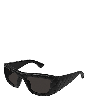 Shop Bottega Veneta Intrecciato Round Sunglasses, 56mm In Black/gray Solid