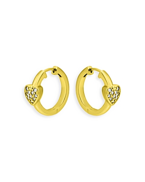 Aqua Pave Heart Huggie Hoop Earrings in 18K Gold Plated Sterling Sliver - 100% Exclusive