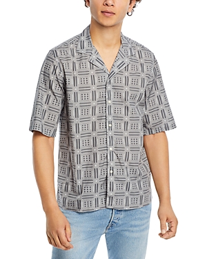 Officine Generale Patterned Shirt In Gray/dark Gray