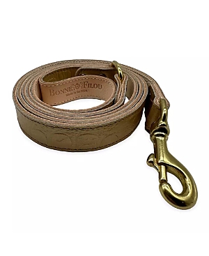 Bonne Et Filou Large 6' Croc Leather Dog Leash In Gold-tone