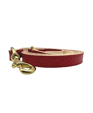 Bonne Et Filou Large 6' Croc Leather Dog Leash In Red