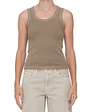 Shop Agolde Poppy Ribbed Tank Top In Trail (khaki Tan)