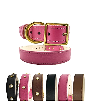 Bonne Et Filou Plain Leather Dog Collar In Pink