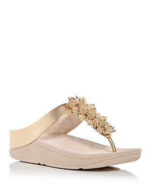 Shop Fitflop Women's Fino Embellished Wedge Thong Sandals In Platino