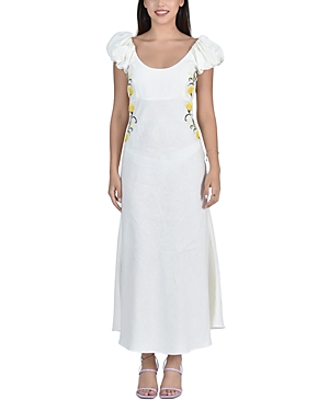 Shop Fanm Mon Vienna Embroidered Linen Dress In Ivory