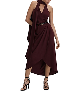 Shop Reiss Tayla Satin Drape Dress In Burgundy