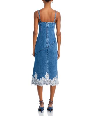 Lace Trim Denim Midi Dress