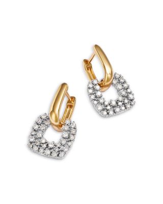 Diamond Door Knocker Drop Earrings in 14K White & Yellow Gold, 0.95 tcw