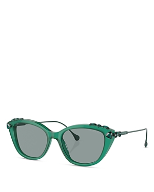 Shop Swarovski Cat Eye Sunglasses, 53mm In Green/green Solid