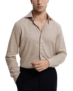 Reiss Croydon Cotton & Cashmere Slim Fit Button Down Shirt In Taupe