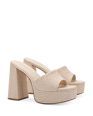 Larroude Dolly Embroidered Raffia Platform Sandal In Natural