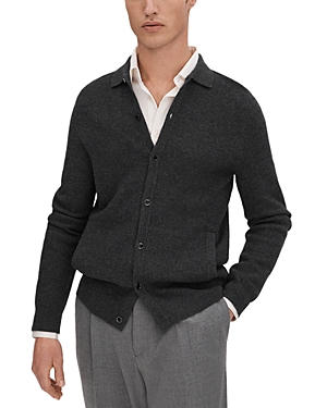 Reiss Kiedler Wool Regular Fit Polo Collar Cardigan In Charcoal