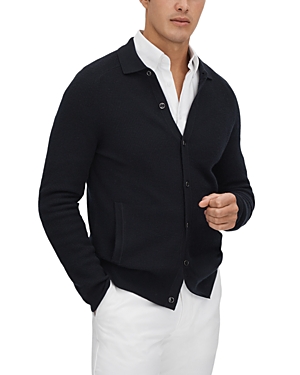 Reiss Kiedler Wool Regular Fit Polo Collar Cardigan In Navy
