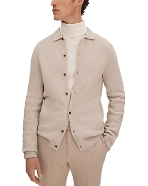 Reiss Kiedler Wool Regular Fit Polo Collar Cardigan In Oatmeal Melange