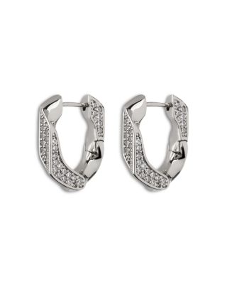 Luv Aj Pave Cuban Link Hoop Earrings In Silver
