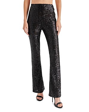 Steve Madden Citrine Sequin High Waist Flare Leg Pants In Black