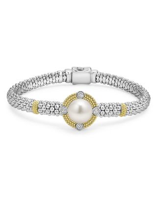 LAGOS - 18K Yellow Gold & Sterling Silver Luna Cultured Freshwater Pearl & Diamond Caviar Bead Bracelet