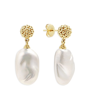 Shop Lagos 18k Yellow Gold Luna Cultured Freshwater Baroque Pearl Drop Earrings In White/gold