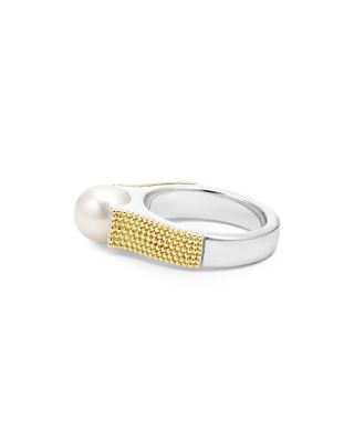 18K Yellow Gold & Sterling Silver Luna Cultured Freshwater Pearl Caviar Bead Ring