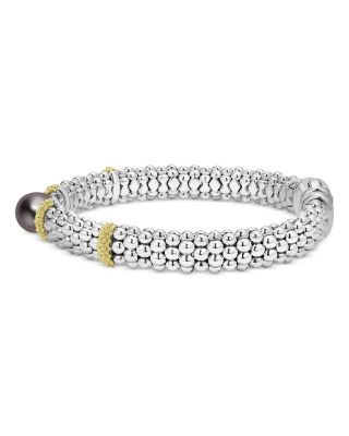 18K Yellow Gold & Sterling Silver Luna Black Tahitian Pearl Caviar Bead Bracelet