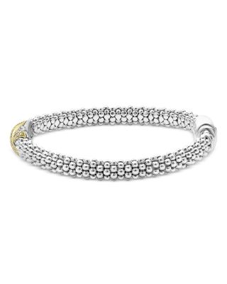 18K Yellow Gold & Sterling Silver Embrace Diamond Pav&eacute; X Caviar Bead Bracelet