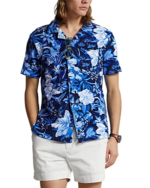 Shop Polo Ralph Lauren Custom Slim Fit Printed Terry Camp Shirt In Jardin Floral/navy