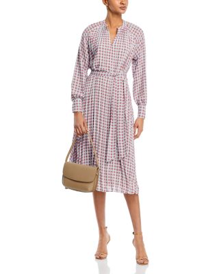 Long Sleeve Split Neck Pleated Dress