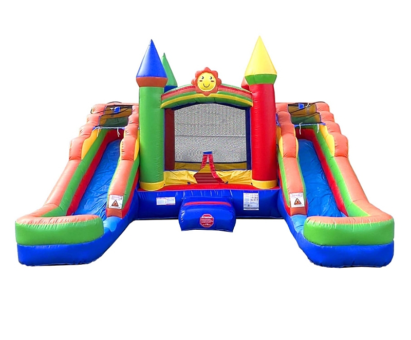 POGO BOUNCE HOUSE INFLATABLE BOUNCE HOUSE AND DOUBLE SLIDE COMBO UNIT (WITHOUT BLOWER) - CROSSOVER COMBO BOUNCER, KIDS