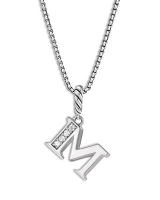 Pav&eacute; Initial Pendant Necklace in Sterling Silver with Diamond, 16"