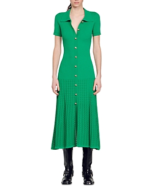 Shop Sandro Lorel Midi Dress In Green
