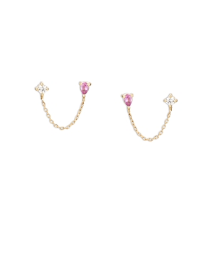 Adina Reyter 14k Yellow Gold Pink Sapphire & Diamond Double Pierce Chain Post Earrings