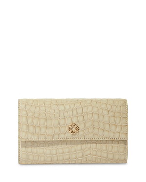 Shop Maje Clover Leather Clutch In Glossy Beige