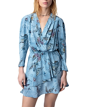 Shop Zadig & Voltaire Rogers Silk Butterfly Print Dress In Glacier