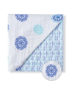 Malabar Baby Unisex 4-layer All Season Snug Blanket - Baby, Little Kid, Big Kid In Mandala (white & Blue)