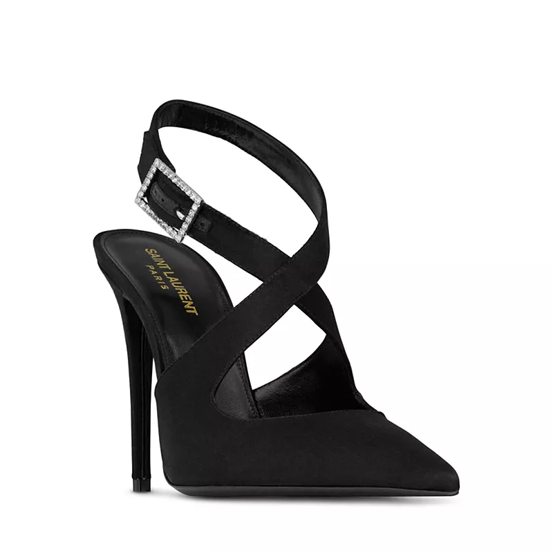 Saint Laurent Women's Spontini Slingback Pumps in Satin Crepe