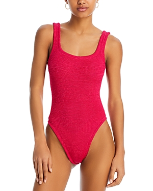 Shop Hunza G Square Neck One Piece Swimsuit In Metallic Raspberry