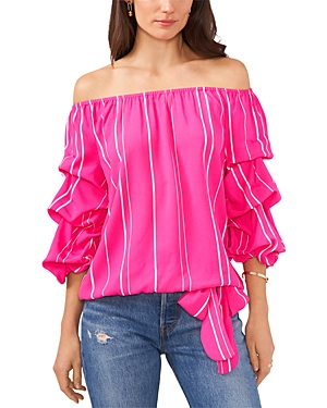 Shop Vince Camuto Off The Shoulder Ruffle Top In Hot Pink