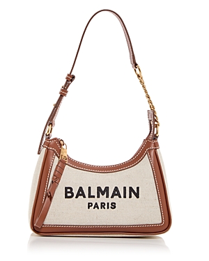 Shop Balmain B-army Small Canvas Logo Shoulder Bag In Natural/brown