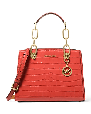 Shop Michael Kors Cynthia Small Ns Satchel In Spiced Coral