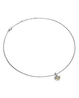 Petite Cable Heart Pendant Necklace in Sterling Silver with 14K Yellow Gold and Diamonds, 16"