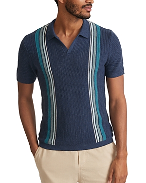 Shop Marine Layer Conrad Cotton Sweater Knit Vertical Stripe Standard Fit Polo Shirt In Navy