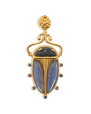 Capucine De Wulf Scarab Labradorite & Agate Pendant In 18k Gold Plated In Blue/gold