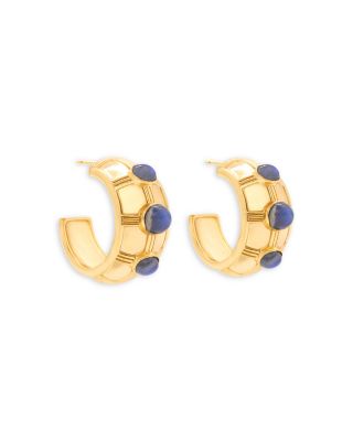 Bold Labradorite Hoop Earrings in 18K Gold Plated