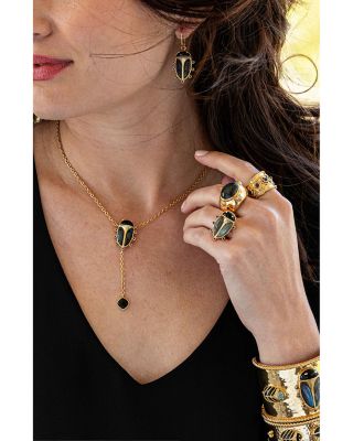 Scarab Labradorite Lariat Necklace in 18K Gold Plated, 18"