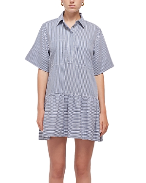Shop Simkhai Cris Mini Shirt Dress In Midnight Stripe