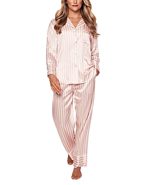 Shop Petite Plume Mulberry Silk Pink Stripe Long Pajama Set